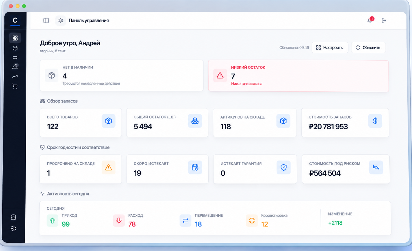 Интерфейс Selsklad — обзор склада и остатков